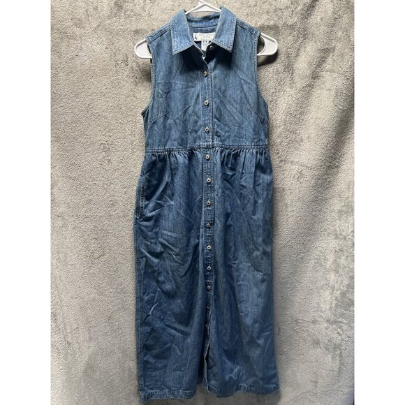 Vtg 90s Marsh Landing Jean Dress Women’s Small Blue Sleeveless Button Denim Maxi - Picture 1 of 4